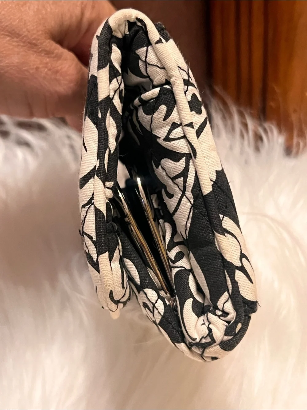 Quilted Black & Cream Floral Fold-Over Crossbody Bag